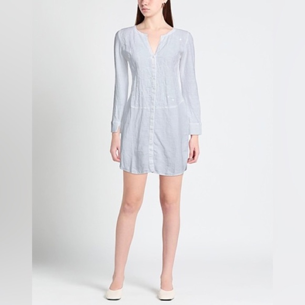 120% LINO Baby Blue Line Button Down Shirt Dress